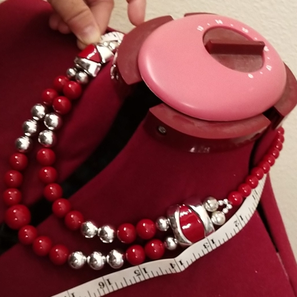 Vintage red silver bead bold necklace - Picture 4 of 12